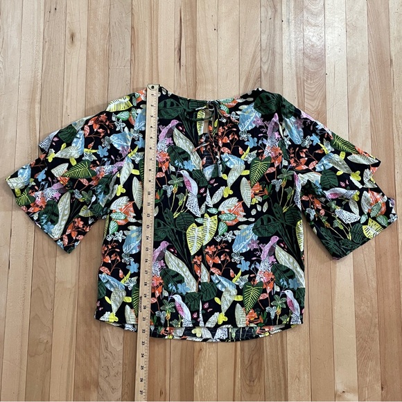 Per Una Bold Tropical Flower & Bird Print with Ruffled Sleeve Top - UK 8 / US 4 - Picture 13 of 16